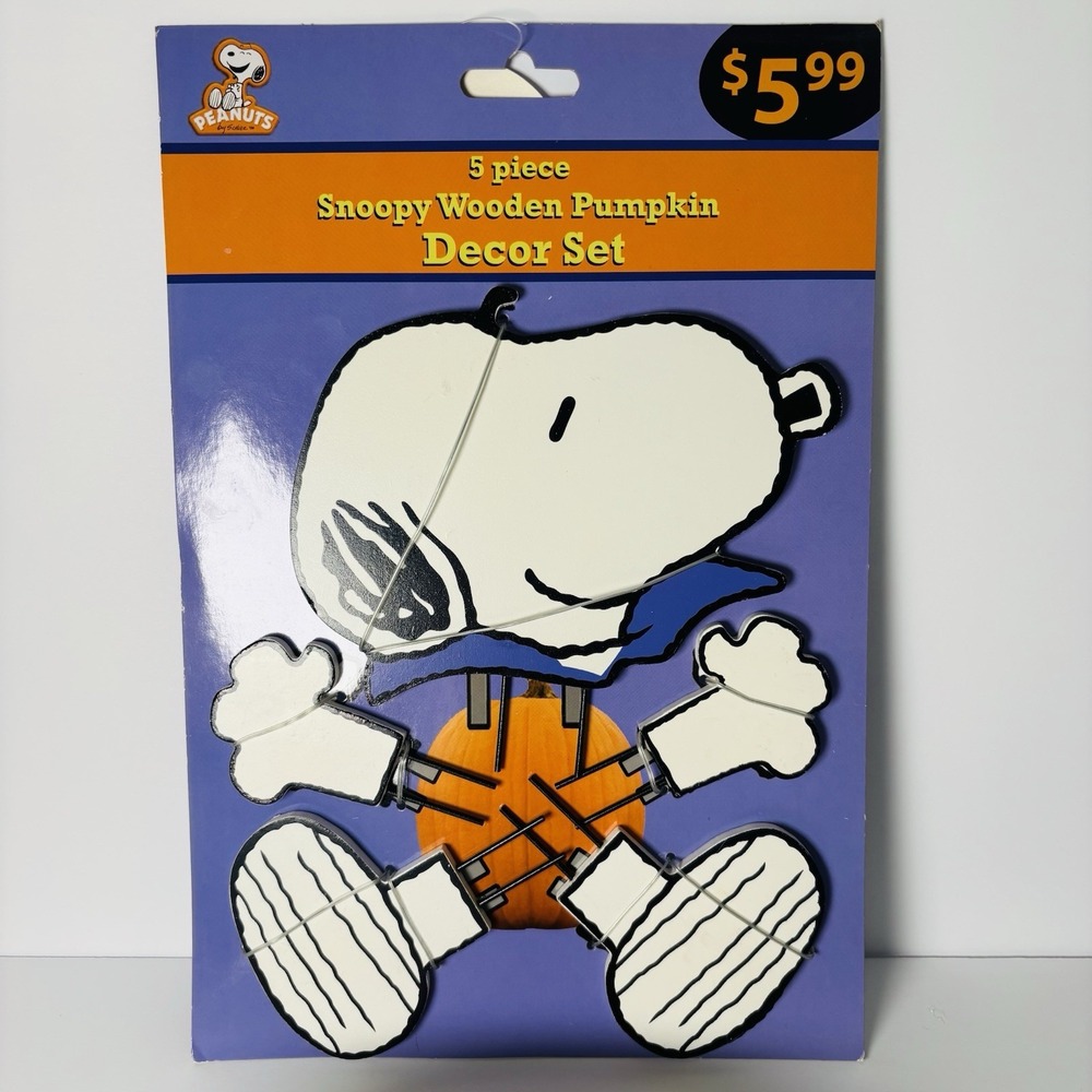 Peanuts Snoopy Wooden Pumpkin Decor Set 5 Pieces NOS